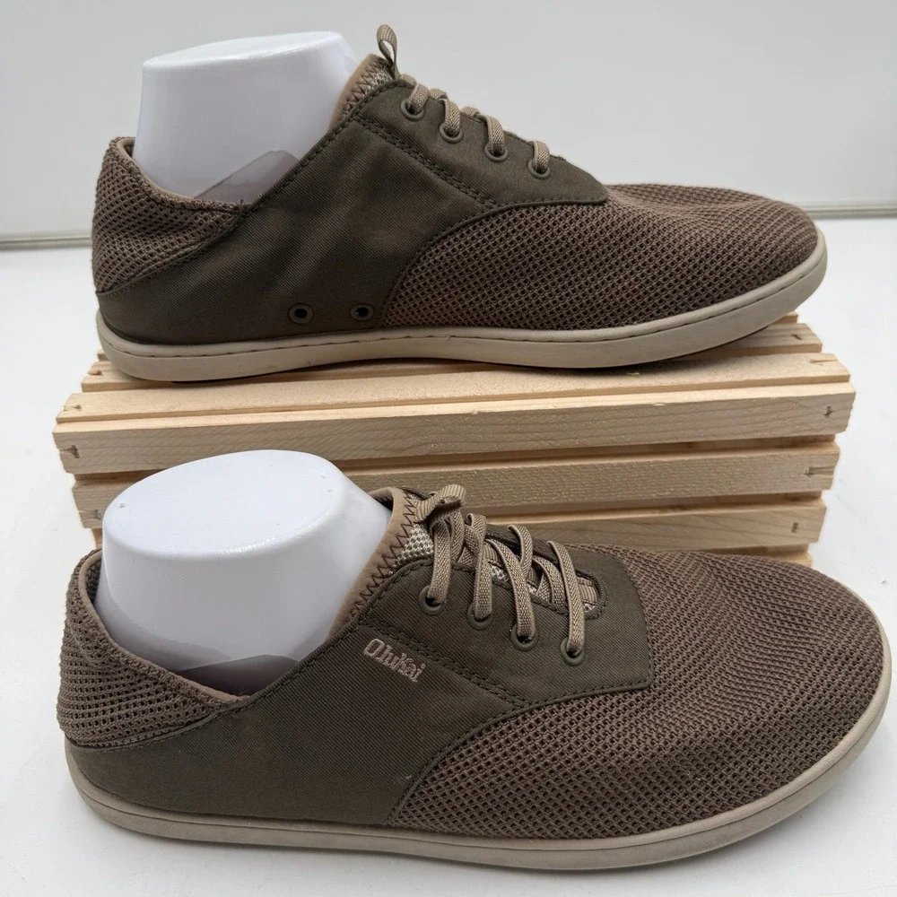 OluKai Nohea Moku Mesh Boat Shoes Drop-In Heel Brown Mens US 10 EUR 43